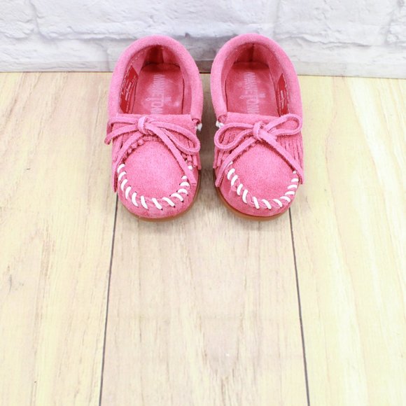 New! Minnetonka Pink Suede Moccasin Slip on Flat Loafer Shoes Size US 8 - Picture 5 of 8